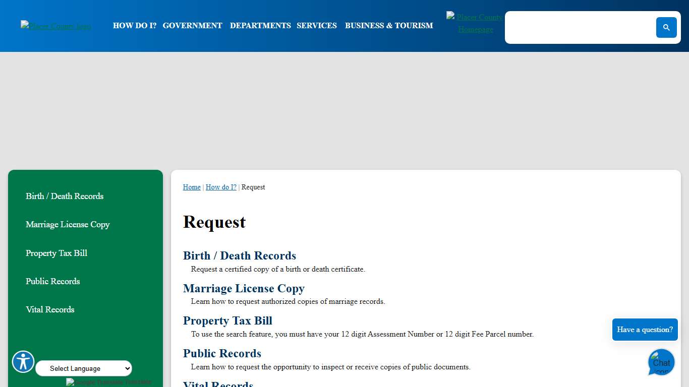 Request | Placer County, CA