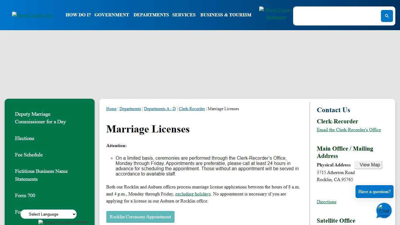Marriage Licenses | Placer County, CA