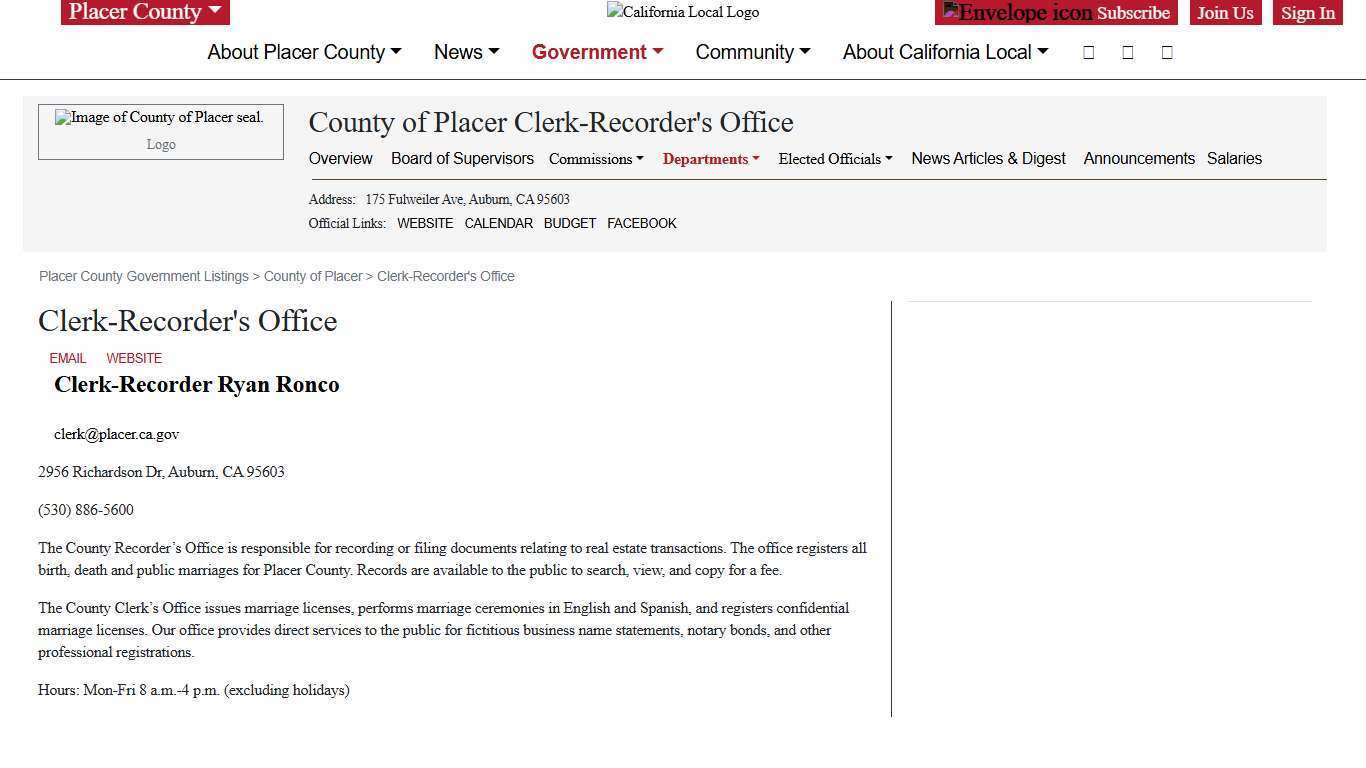 County of Placer Government Department